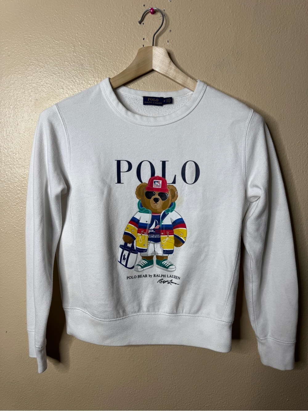 Polo Ralph Lauren Polo Bear Sweatshirt Womens Medium White Crewneck Casual
